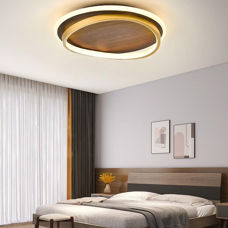 Integrated LED Hardwired Walnut Grain Flush Mount Ceiling Light