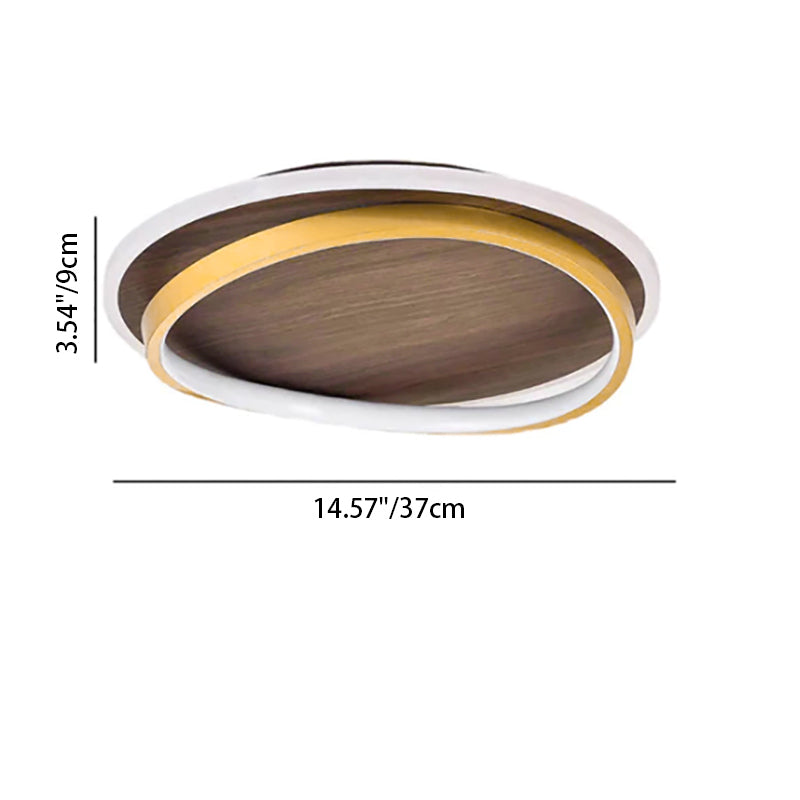 Integrated LED Hardwired Walnut Grain Flush Mount Ceiling Light