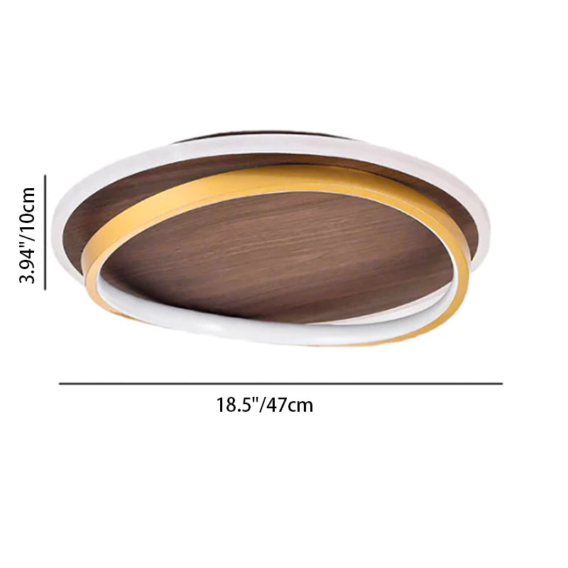 Integrated LED Hardwired Walnut Grain Flush Mount Ceiling Light