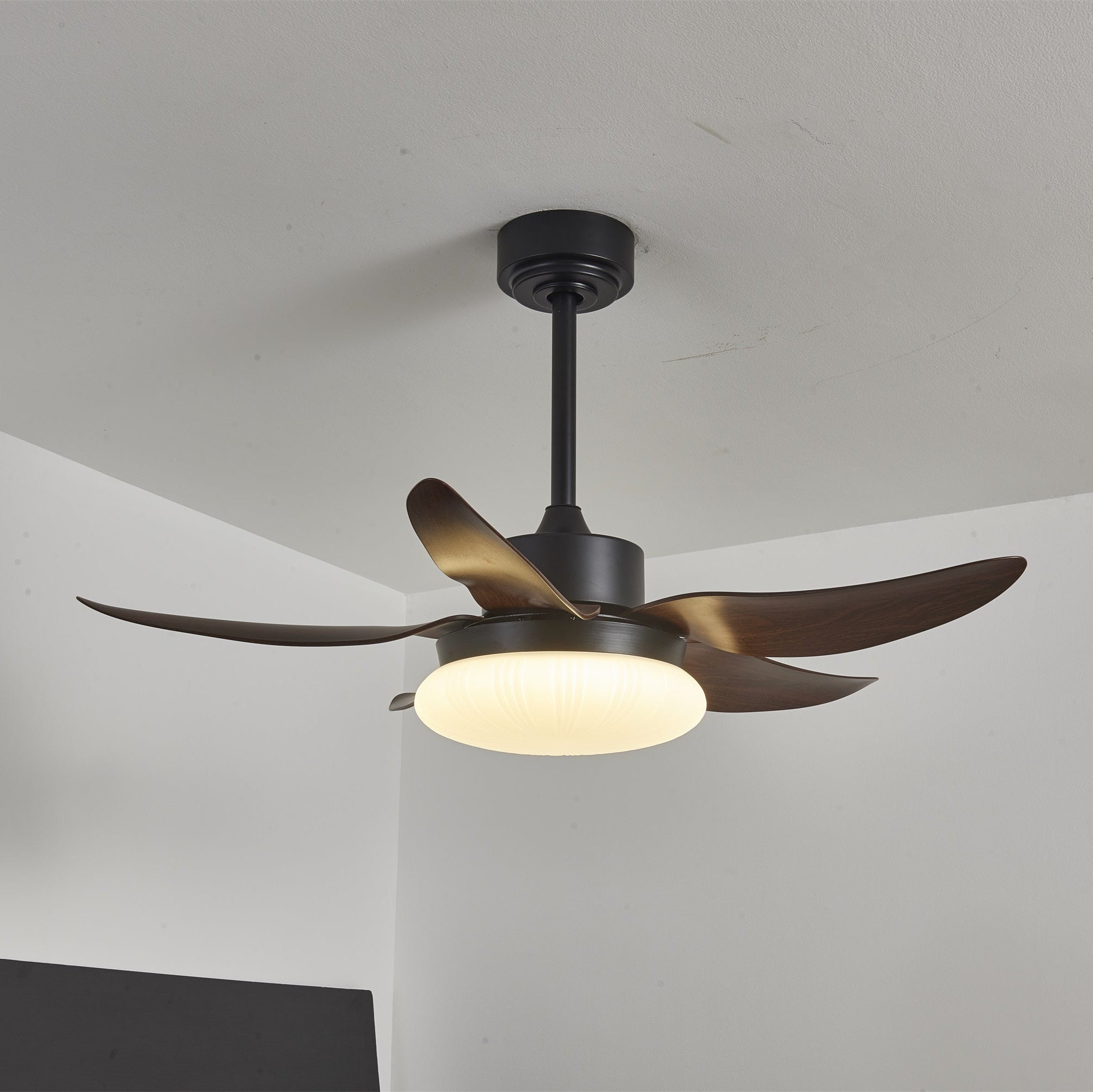 Integrated LED Remote-Control Ceiling Fan (Walnut Wood-Look)