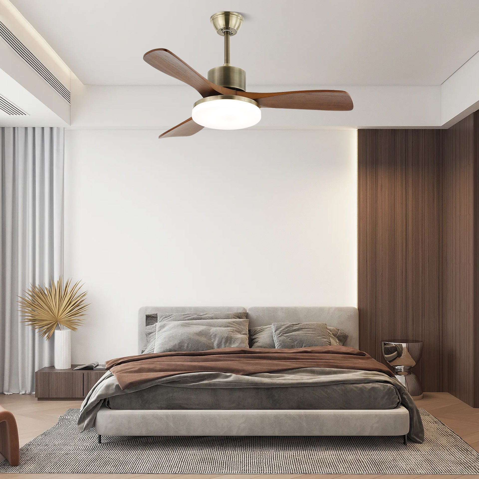 Integrated LED & Remote-Controlled Walnut-Blade Ceiling Fan