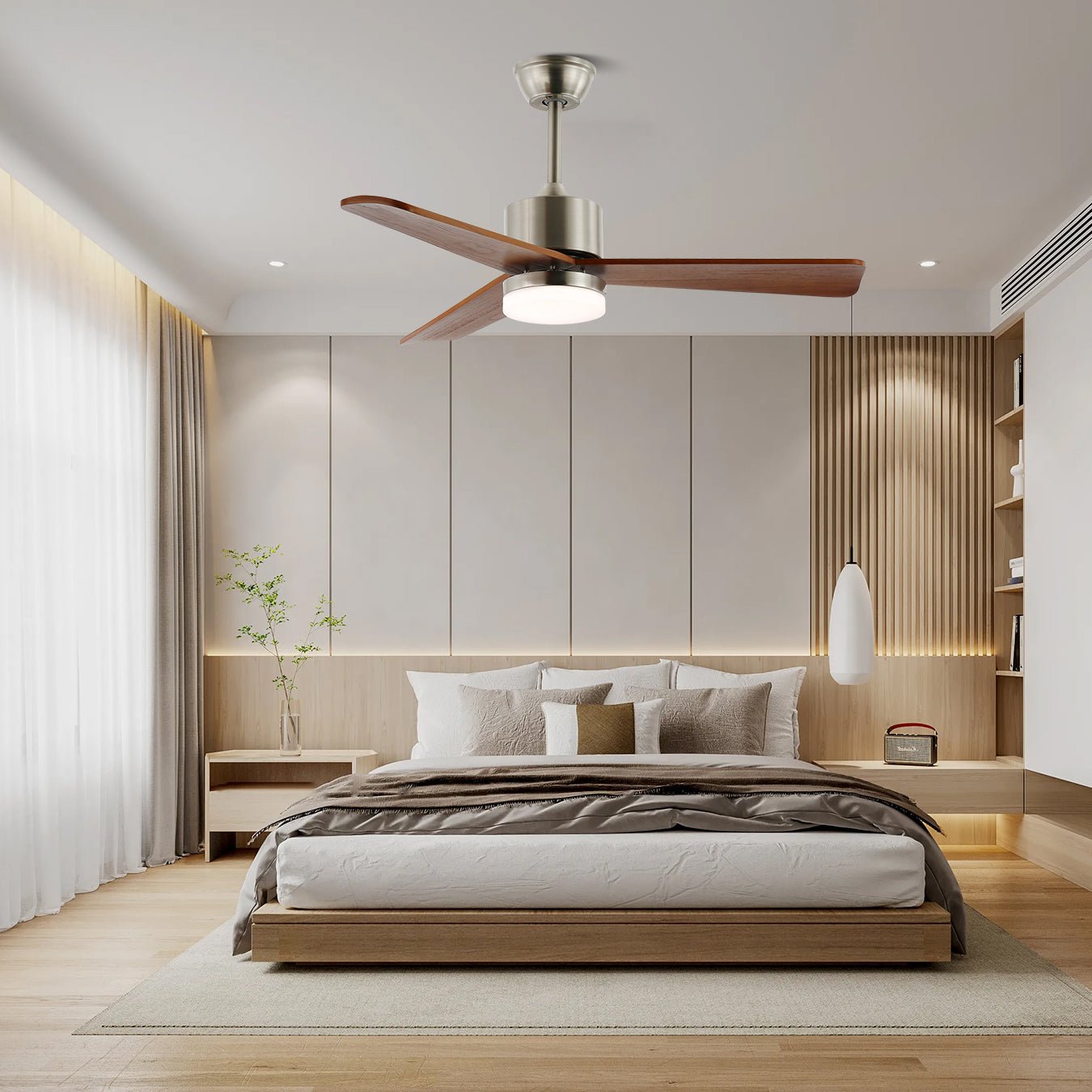 Integrated LED & Remote-Controlled Walnut-Blade Ceiling Fan