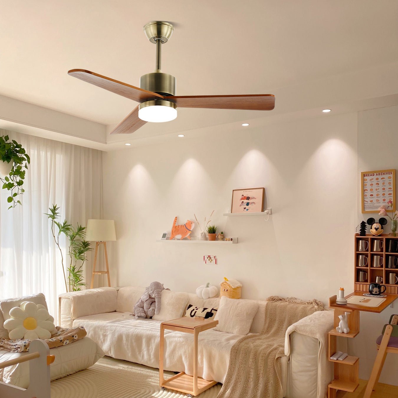 Integrated LED & Remote-Controlled Walnut-Blade Ceiling Fan