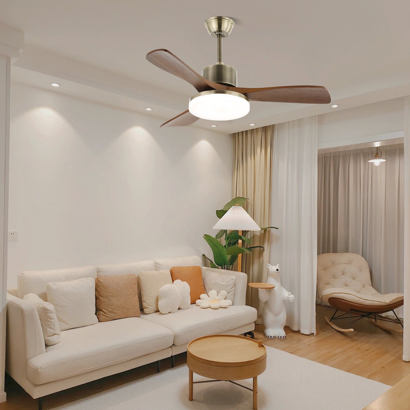 Integrated LED & Remote-Controlled Walnut-Blade Ceiling Fan