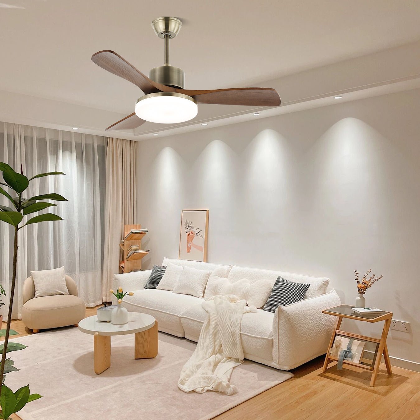 Integrated LED & Remote-Controlled Walnut-Blade Ceiling Fan