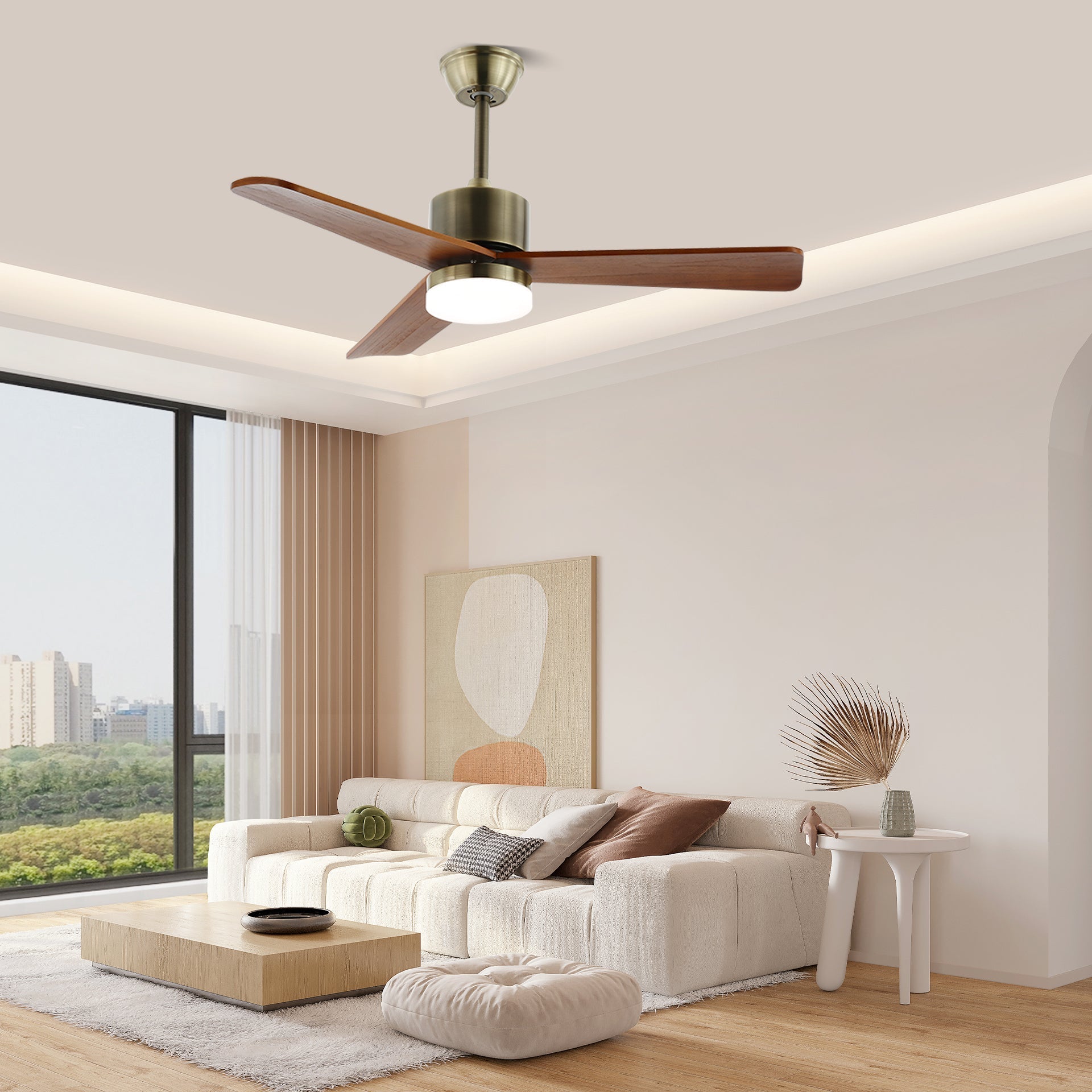 Integrated LED & Remote-Controlled Walnut-Blade Ceiling Fan