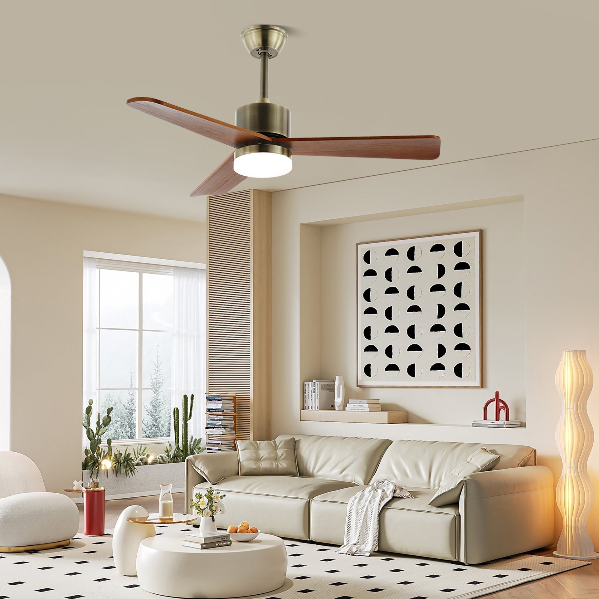 Integrated LED & Remote-Controlled Walnut-Blade Ceiling Fan