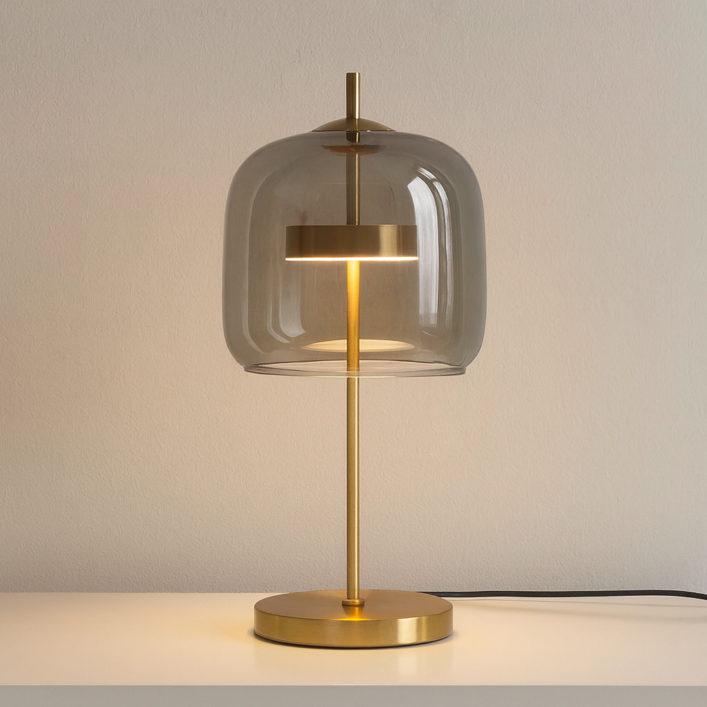 Integrated LED Smoke Grey Stained Glass Table Lamp