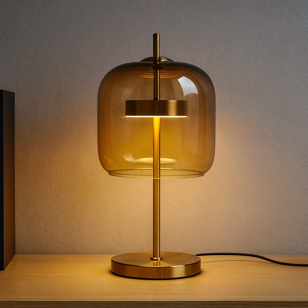 Integrated LED Smoke Grey Stained Glass Table Lamp