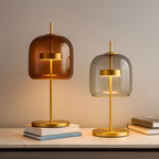 Integrated LED Smoke Grey Stained Glass Table Lamp