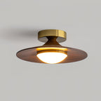 Integrated LED Walnut Wood & Gold Flush Mount Ceiling Light
