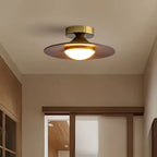 Integrated LED Walnut Wood & Gold Flush Mount Ceiling Light