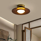 Integrated LED Walnut Wood & Gold Flush Mount Ceiling Light