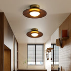 Integrated LED Walnut Wood & Gold Flush Mount Ceiling Light