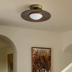 Integrated LED Walnut Wood & Gold Flush Mount Ceiling Light