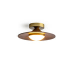 Integrated LED Walnut Wood & Gold Flush Mount Ceiling Light