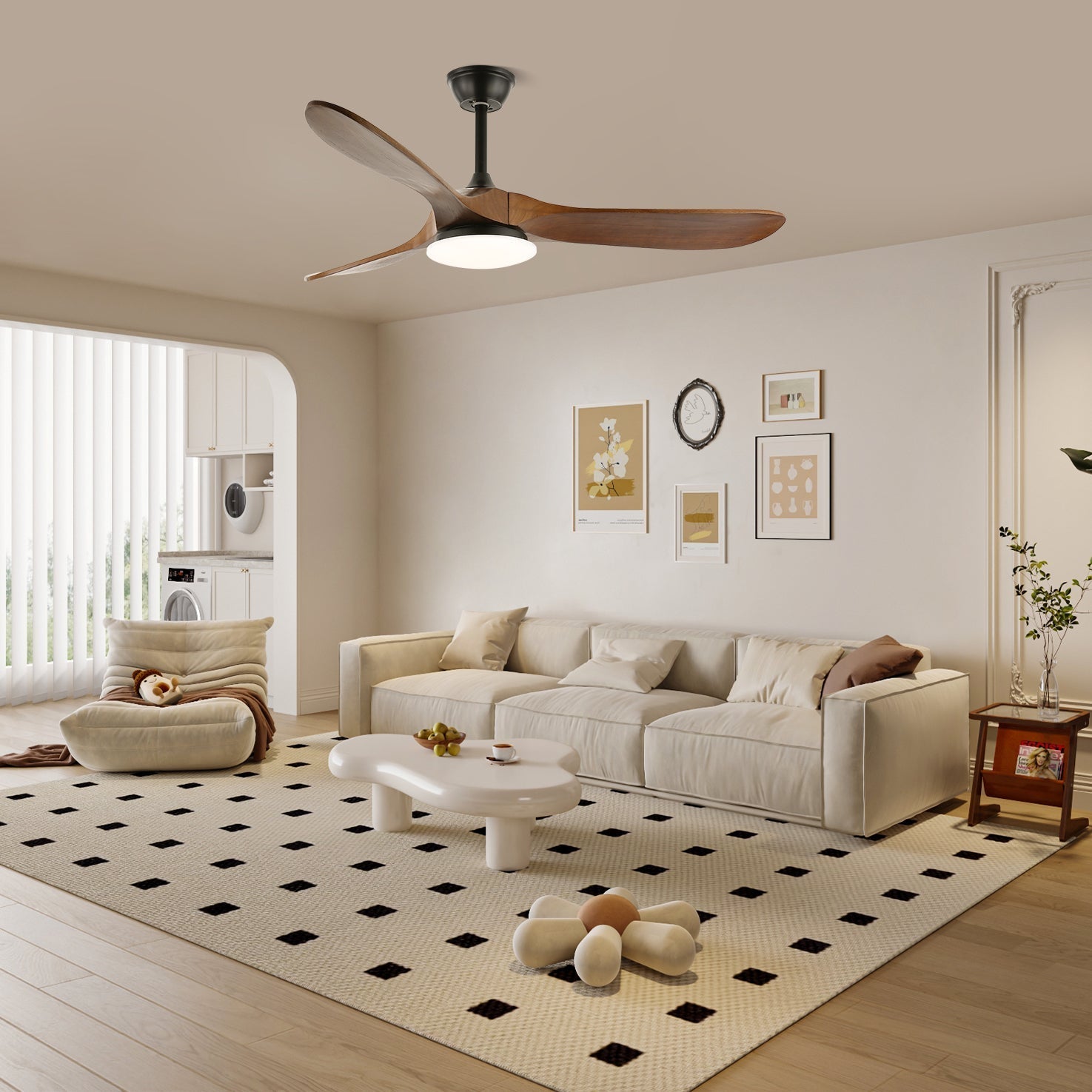 Integrated LED Wooden Blade Ceiling Fan Light (Remote Control)