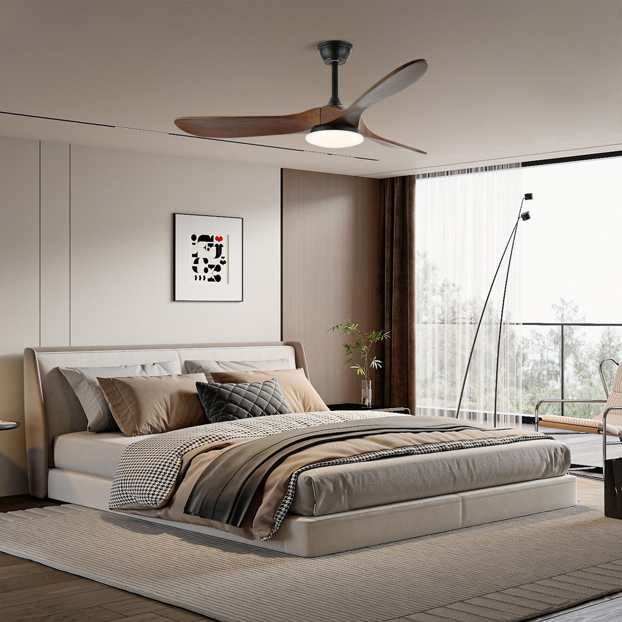 Integrated LED Wooden Blade Ceiling Fan Light (Remote Control)