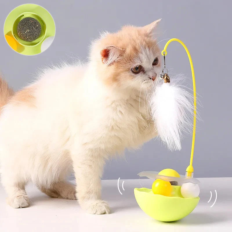 Interactive Cat Toy Self-Rotating Feather & Bell Natural Catnip