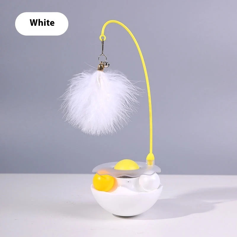 Interactive Cat Toy Self-Rotating Feather & Bell Natural Catnip