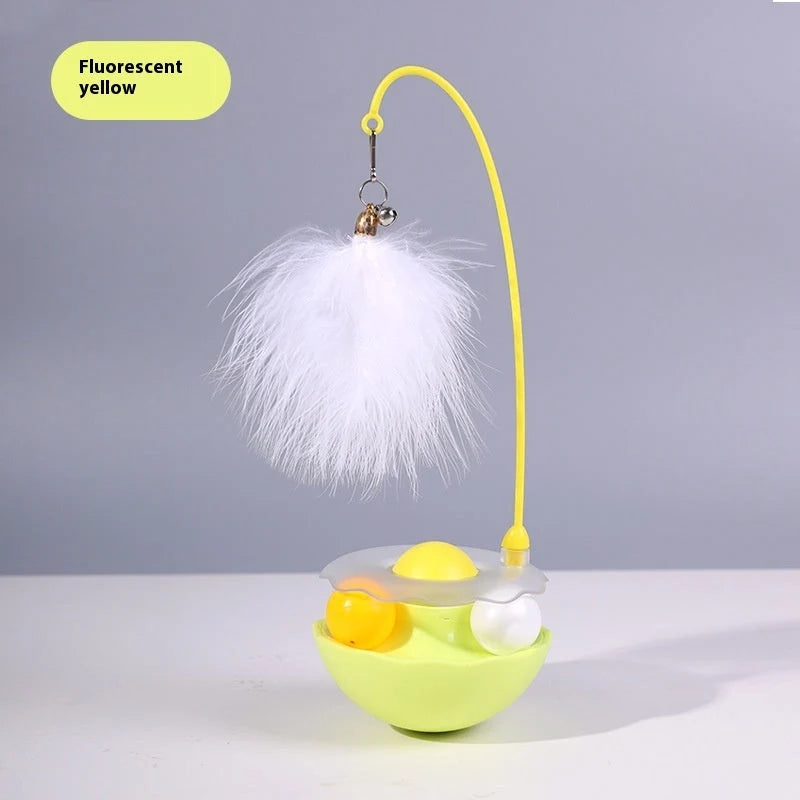 Interactive Cat Toy Self-Rotating Feather & Bell Natural Catnip