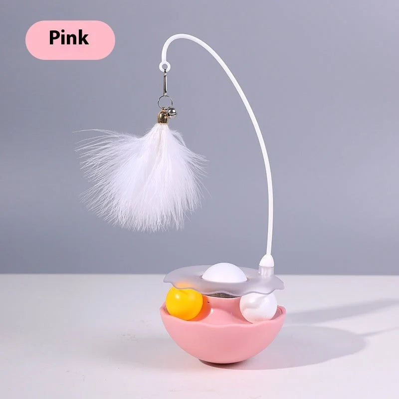 Interactive Cat Toy Self-Rotating Feather & Bell Natural Catnip