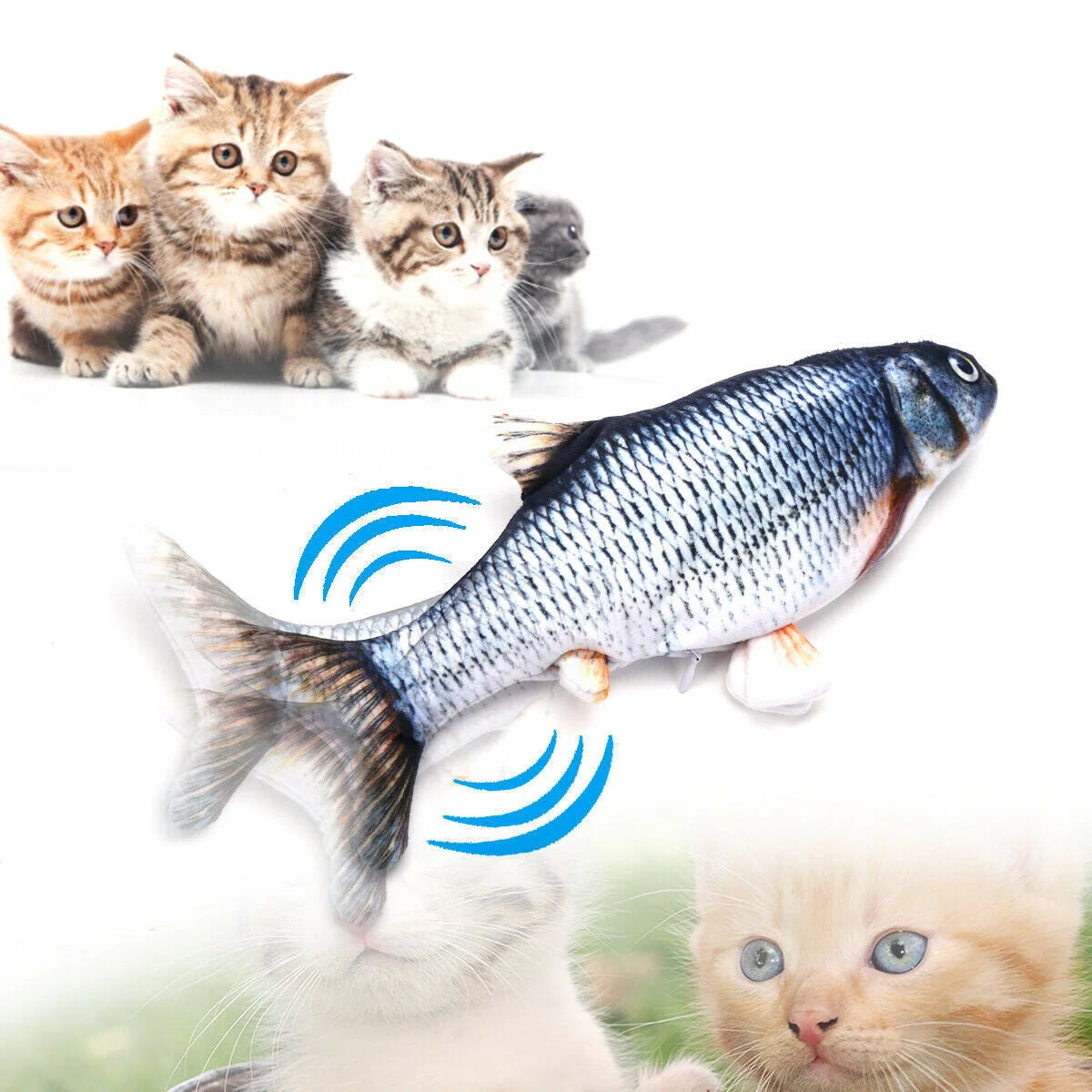 Interactive Cat Toy Wagging Fish Catnip Infused USB Rechargeable