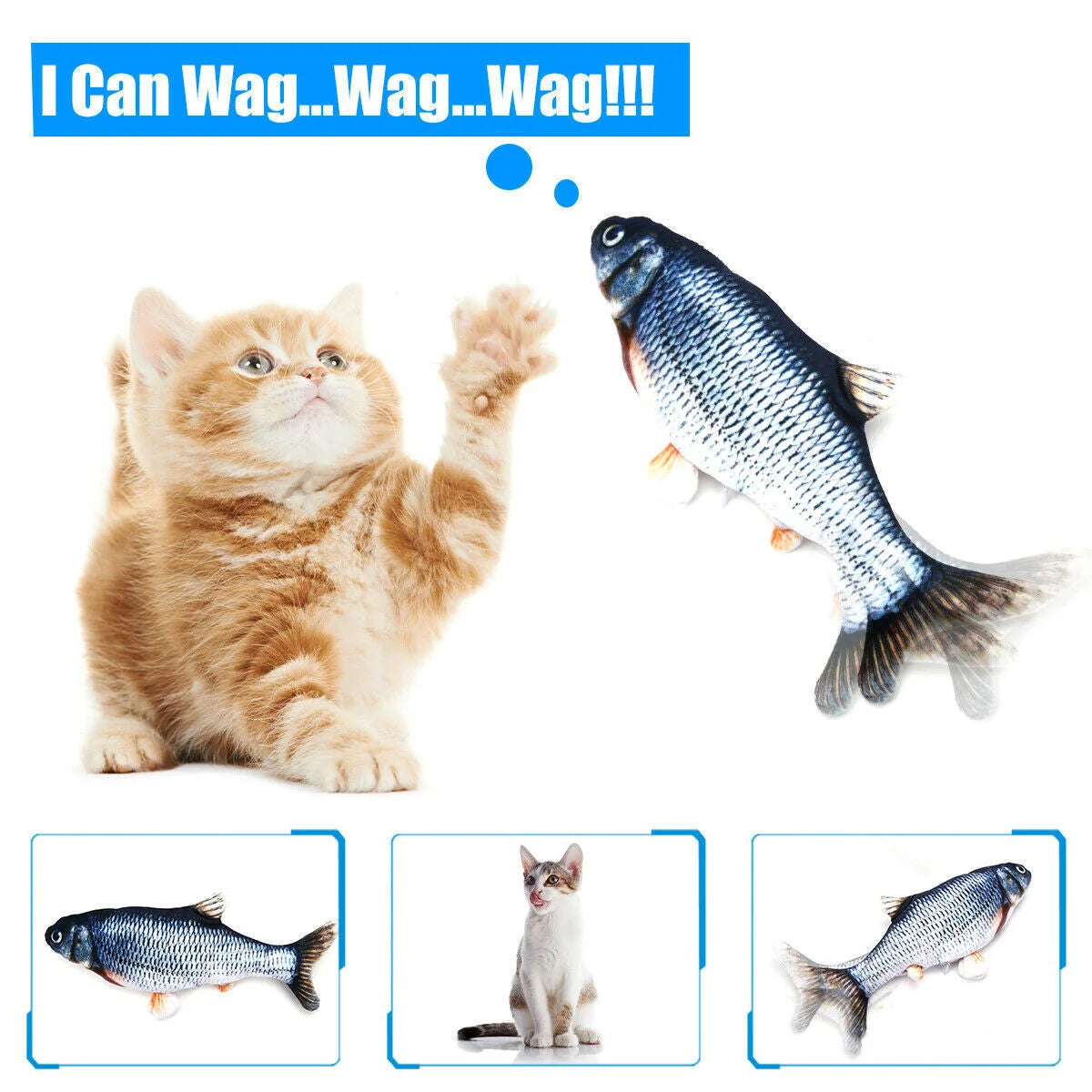 Interactive Cat Toy Wagging Fish Catnip Infused USB Rechargeable