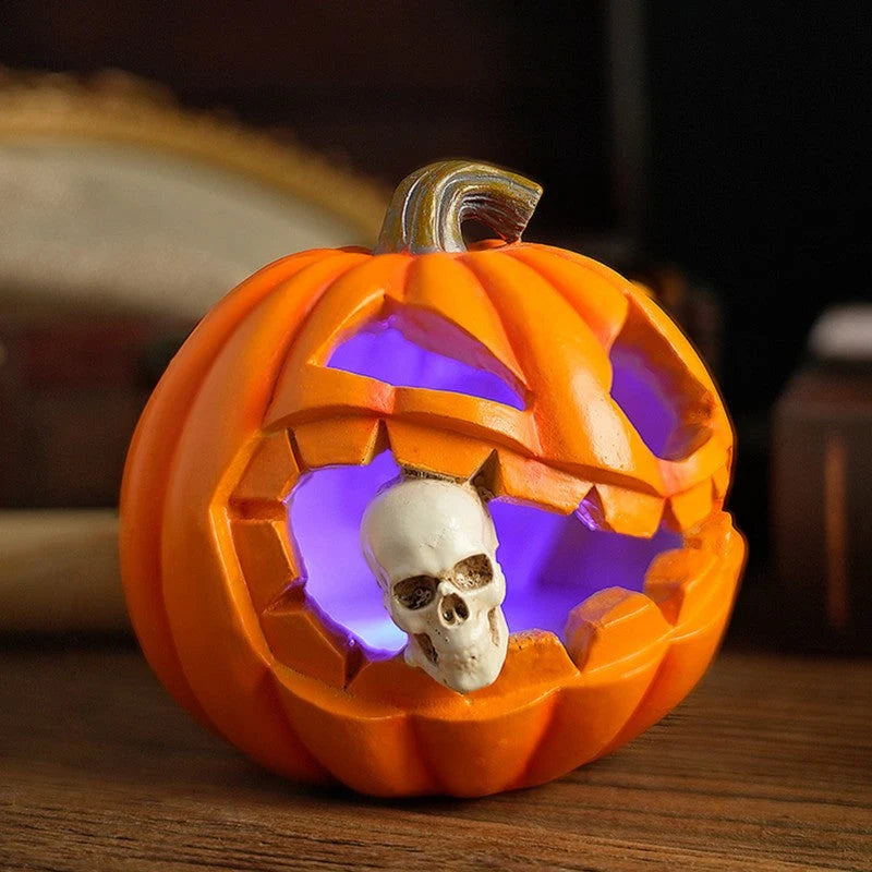 Jack O'Lantern Ornament Realistic Carved Resin Skull Insert