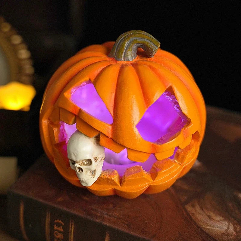 Jack O'Lantern Ornament Realistic Carved Resin Skull Insert
