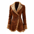 Jacket Faux Suede With Shearling Trim Asymmetrical Closure