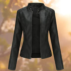 Jacket Genuine Leather Stand-Up Collar & Metallic Accents
