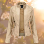Jacket Genuine Leather Stand-Up Collar & Metallic Accents