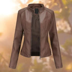 Jacket Genuine Leather Stand-Up Collar & Metallic Accents