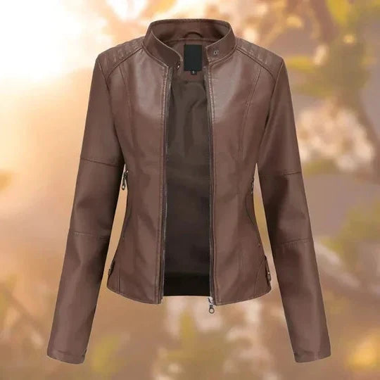 Jacket Genuine Leather Stand-Up Collar & Metallic Accents