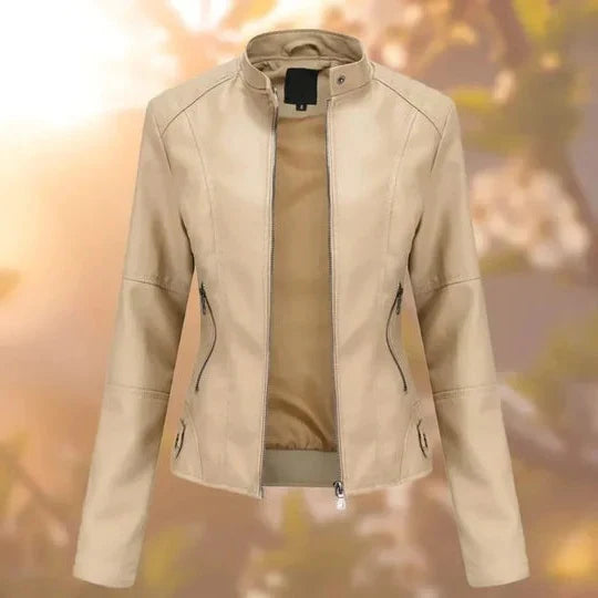 Jacket Genuine Leather Stand-Up Collar & Metallic Accents