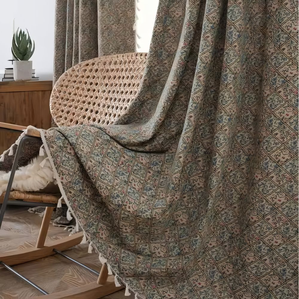 Jacquard Weave Tassel Semi-Shade Curtain
