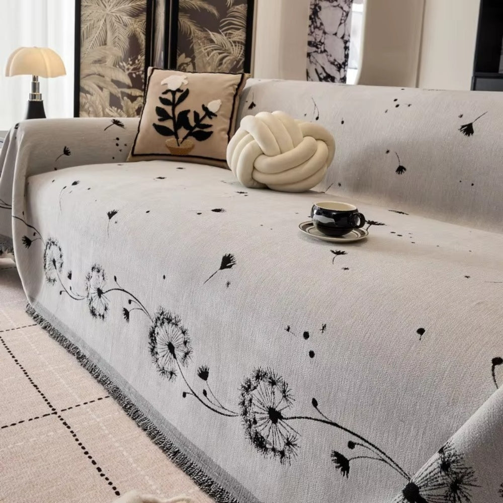 Japandi Dandelion Microfiber Sofa Cover (Machine-Washable)