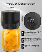Jar Vacuum Sealer One-Touch Rechargeable Fits 3.4 Inch Jars