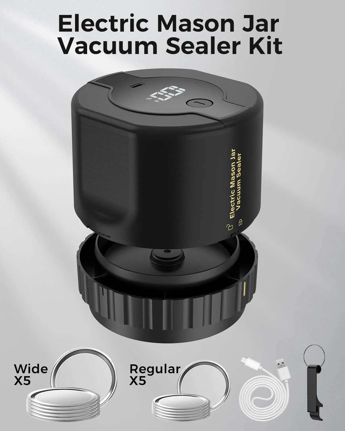 Jar Vacuum Sealer One-Touch Rechargeable Fits 3.4 Inch Jars