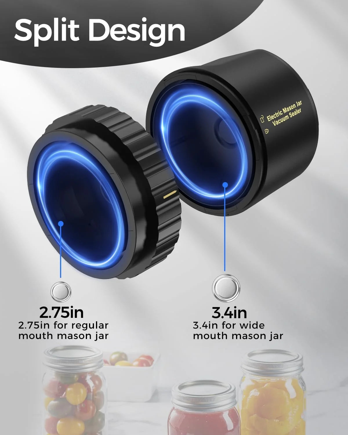 Jar Vacuum Sealer One-Touch Rechargeable Fits 3.4 Inch Jars