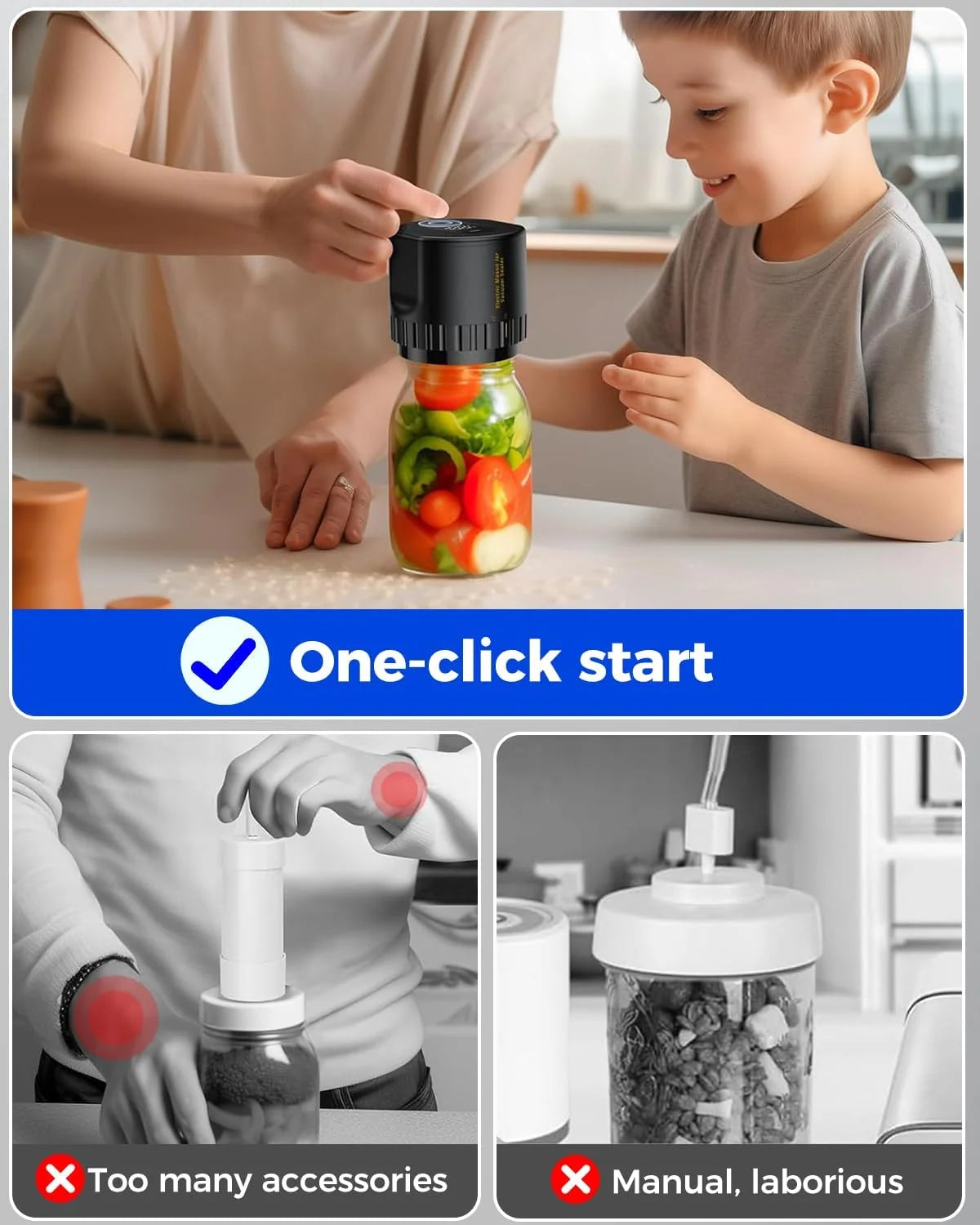 Jar Vacuum Sealer One-Touch Rechargeable Fits 3.4 Inch Jars