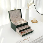 Jewelry Box Leather Multilayer Pull-Out Drawers & Earring Holder