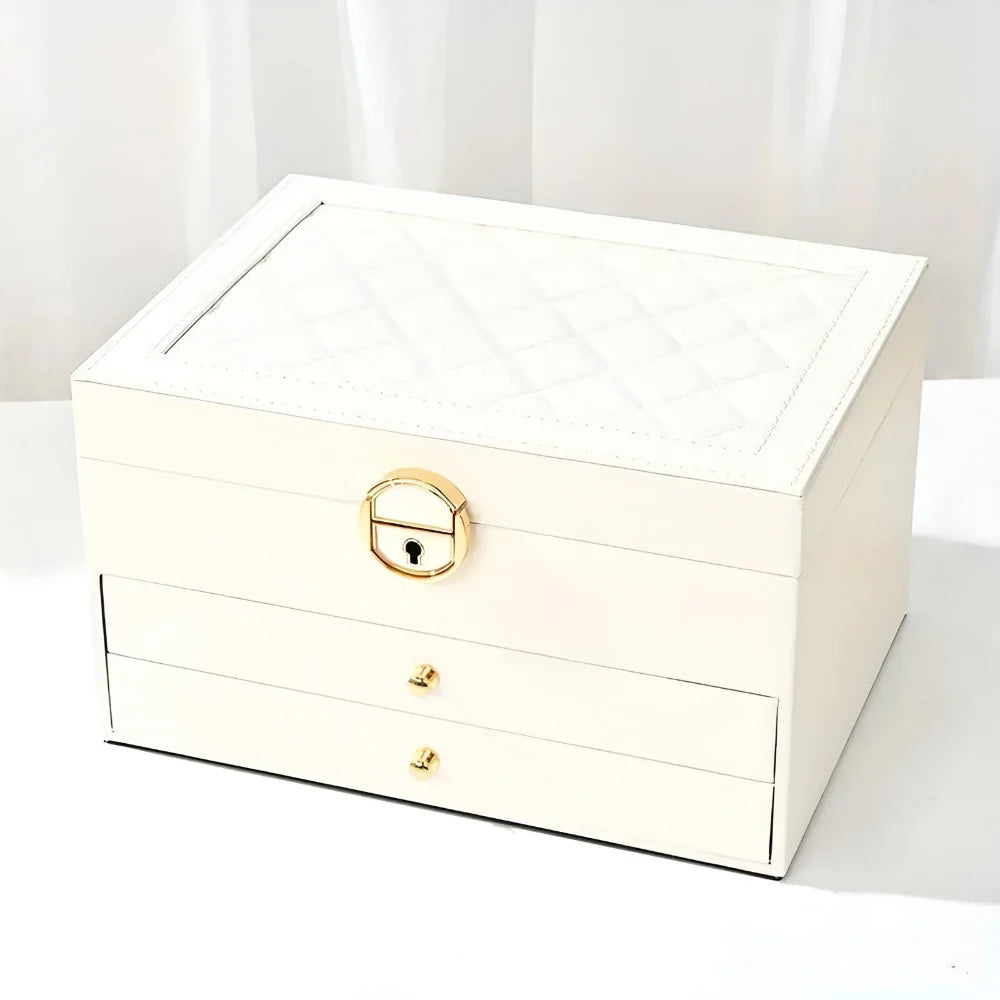 Jewelry Box Leather Multilayer Pull-Out Drawers & Earring Holder
