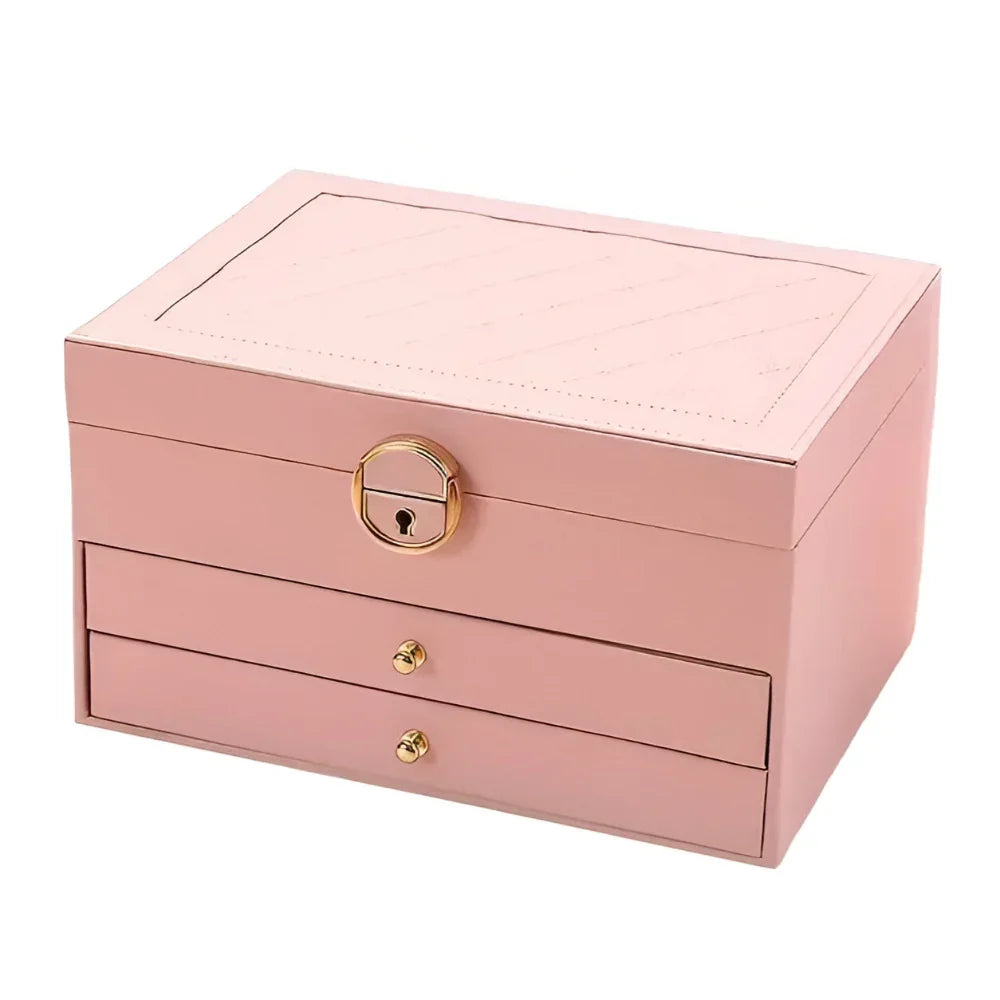 Jewelry Box Leather Multilayer Pull-Out Drawers & Earring Holder