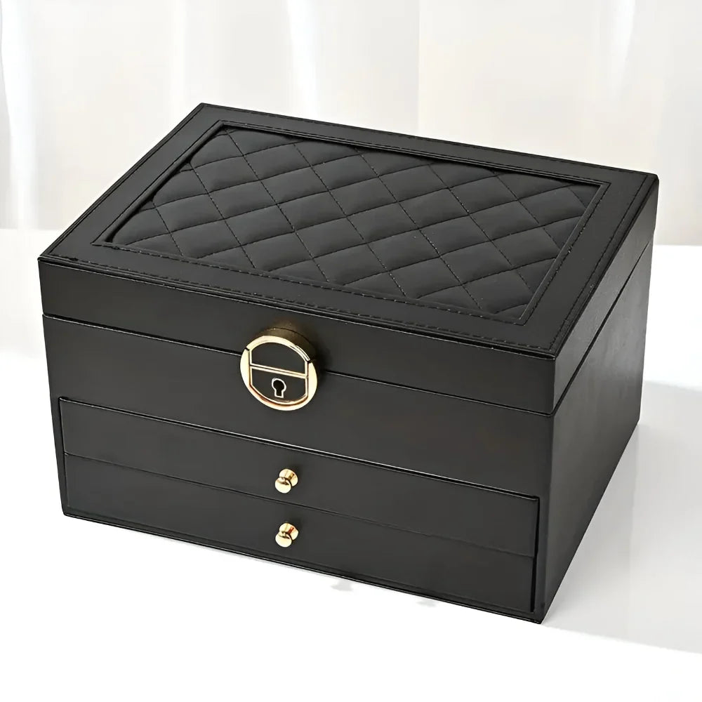 Jewelry Box Leather Multilayer Pull-Out Drawers & Earring Holder