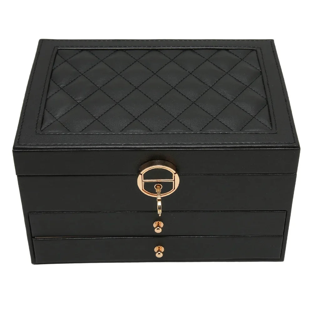 Jewelry Box Leather Multilayer Pull-Out Drawers & Earring Holder