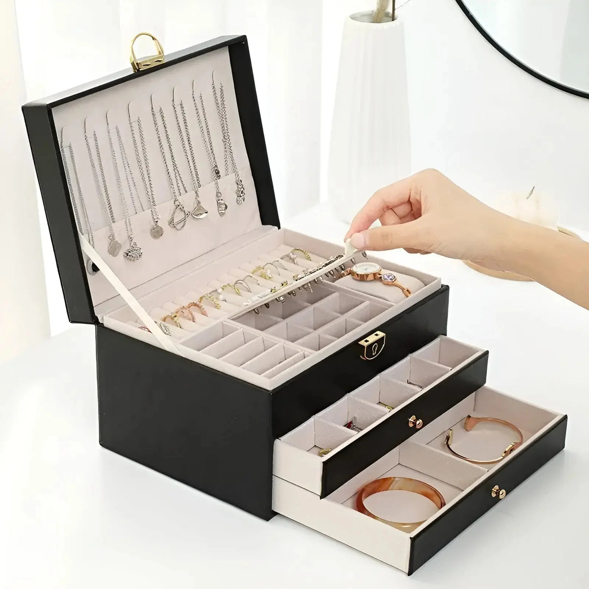 Jewelry Box Multi-Layer Faux Leather & Soft Lining