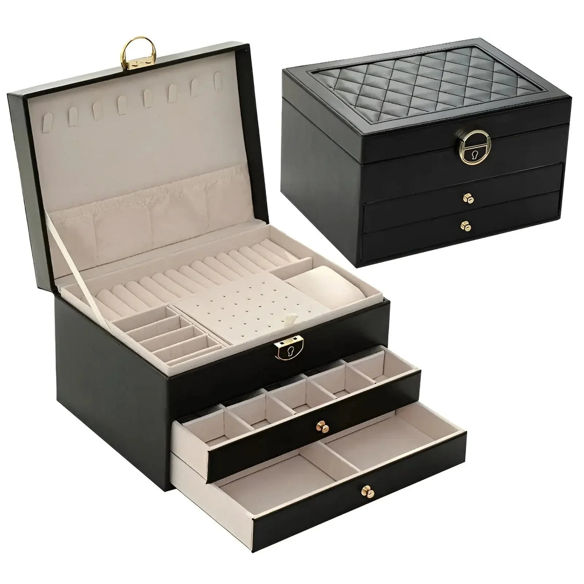 Jewelry Box Multi-Layer Faux Leather & Soft Lining