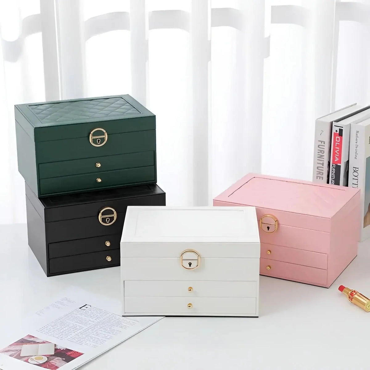 Jewelry Box Multi-Layer Faux Leather & Soft Lining